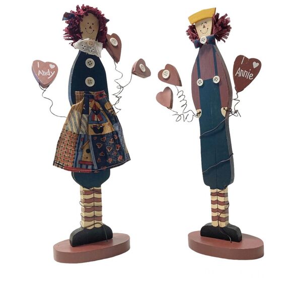 Raggedy Ann and Andy wooden doll figure primitive Country Valentine's Day decor